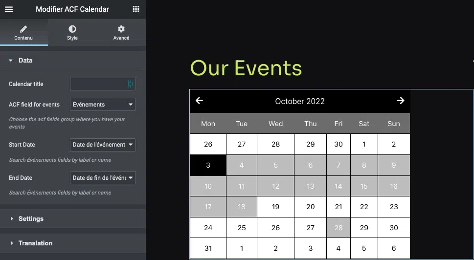 elementor calendar acf1