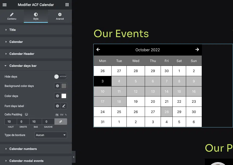 elementor calendar acf2