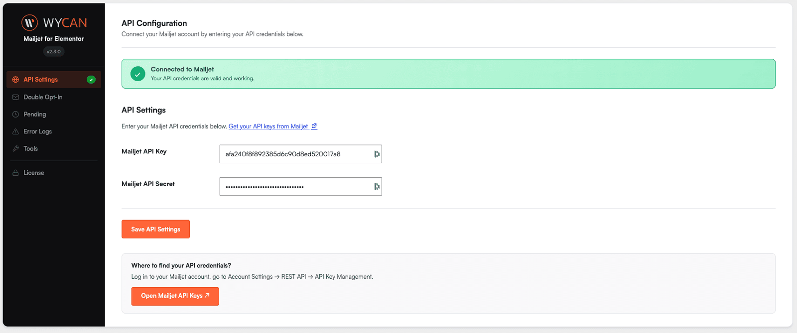 mailjet api settings