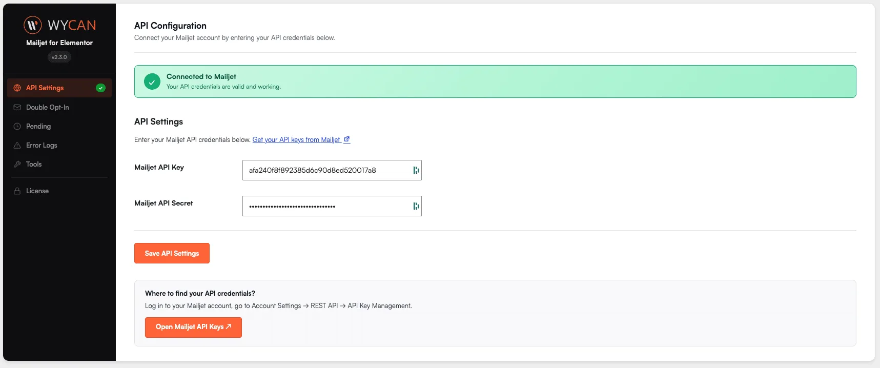 mailjet api settings