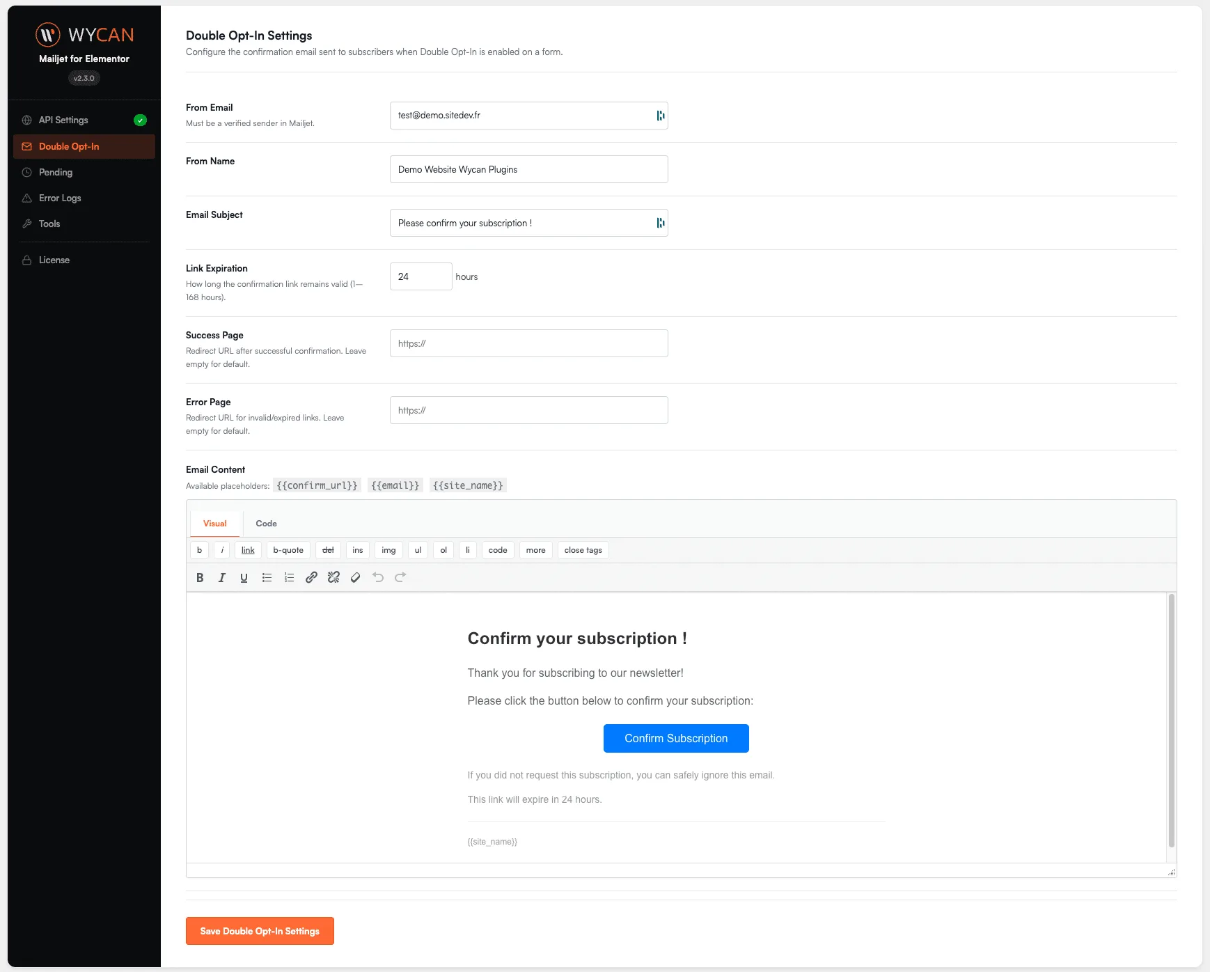 mailjet double optin