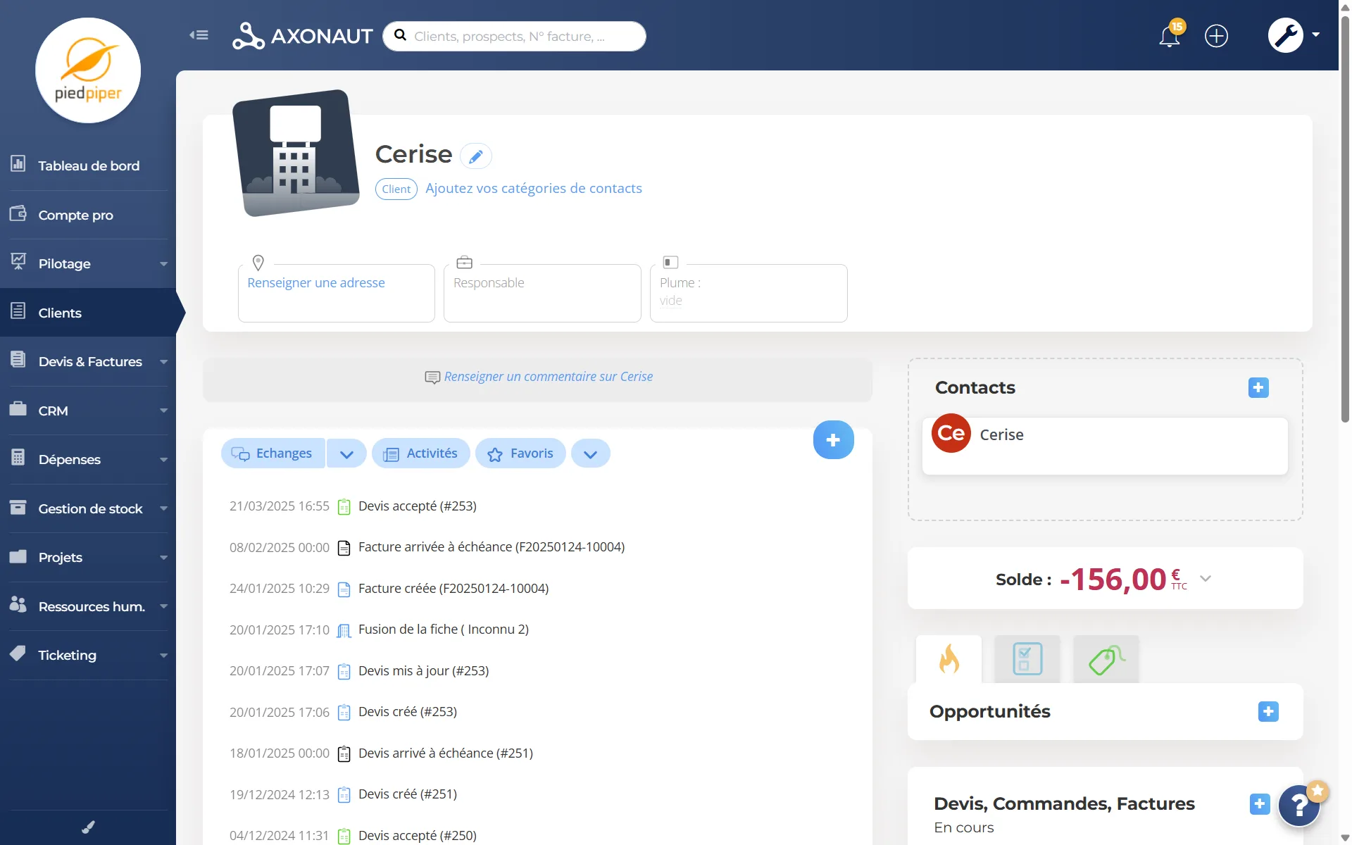 screen fiche client